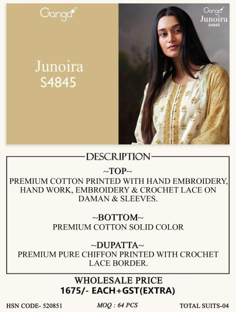 Ganga junoira 4845 cotton dress materials wholesale